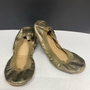 Yosi Samara Gold Glitter Leather Ballet Flat Shoes Foldable Size 8
